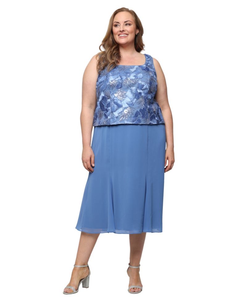 Plus Size Scoop Neck Dress and Soutache Open Jacket, 2-Piece Set