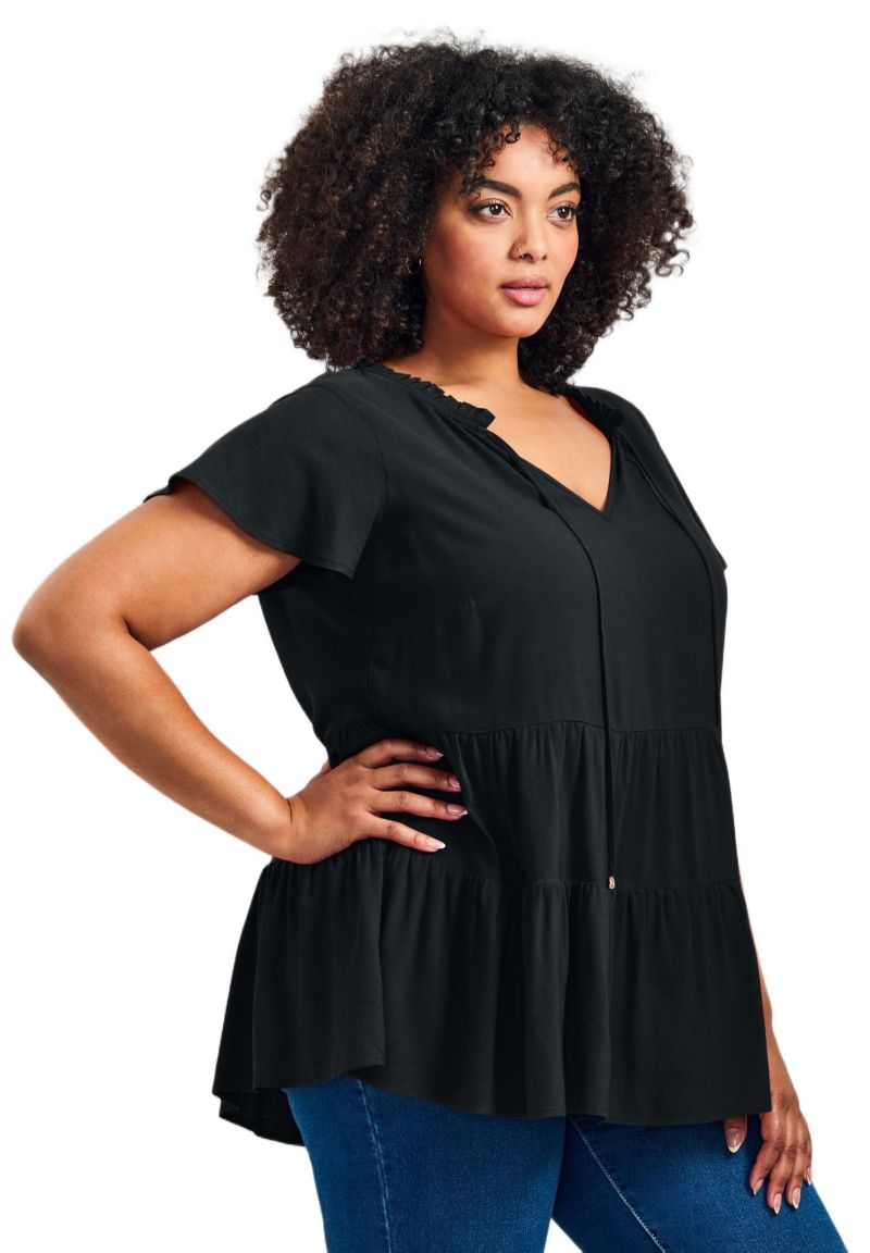 Women's Plus Size Lani Flutter Sleeve Tiered Top