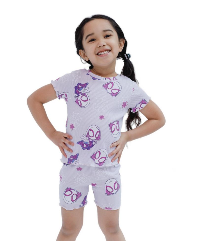 Baby Girls' Ghost-Spider Lettuce-Edge Ribbed-Knit T-Shirt and Shorts, 2-Piece Set