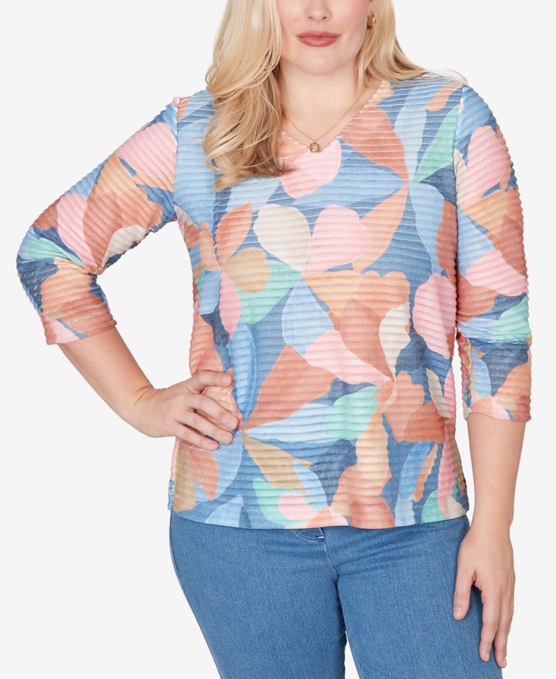 Petite Beachcomber Abstract Floral V-Neck Top