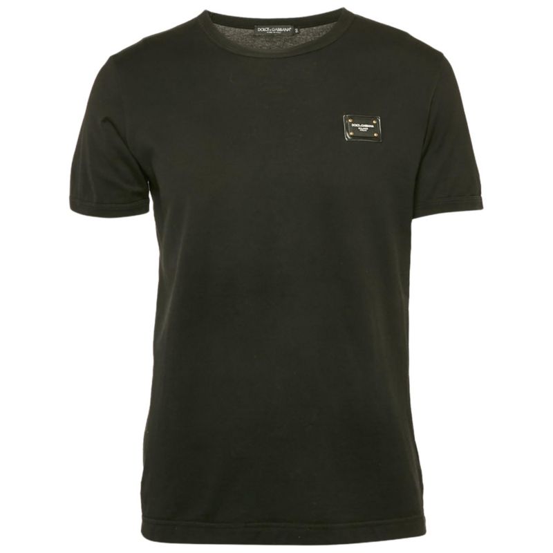 Men's Black Logo Plaque Jersey Crewneck T-Shirt