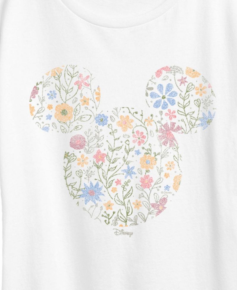 Plus Size Disney Mickey Mouse Floral Ears Vintage Faded Short-Sleeve Graphic T-Shirt
