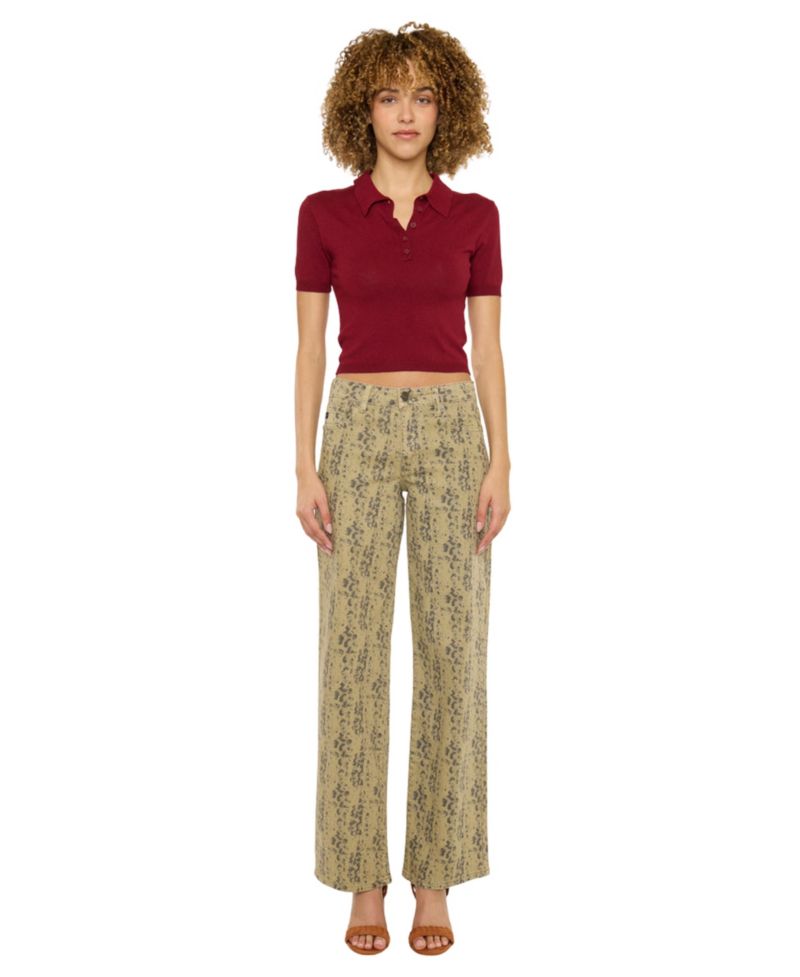 Women's Snakeskin Print Mid Rise Slim Wide-Leg Jeans