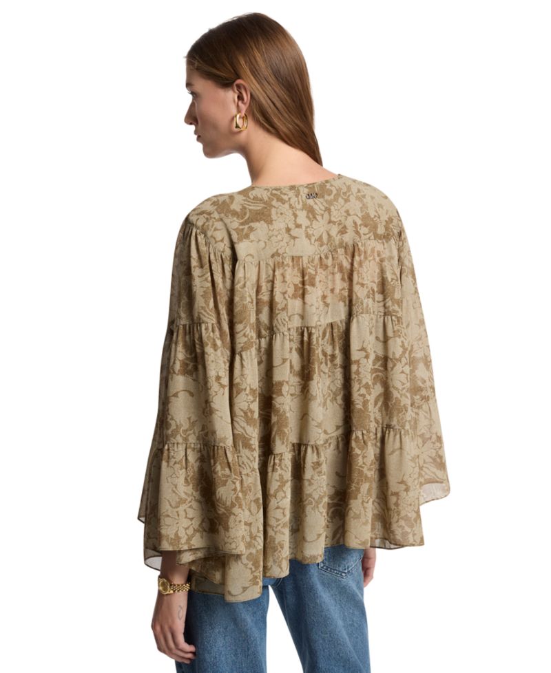 Women's Long-Sleeve Tie-Neck Floral Blouse