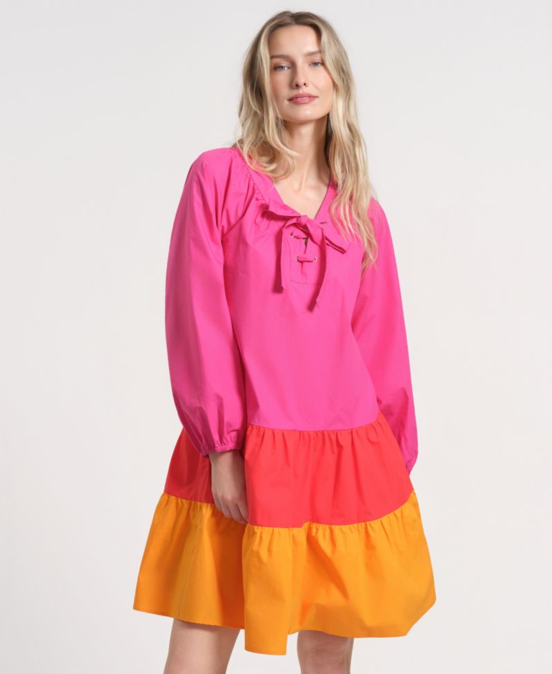 Women's Long-Sleeve Tiered Midi Dress