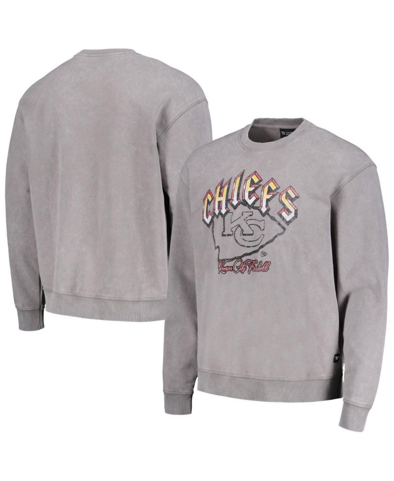 Men's and Women's Gray Distressed Kansas City Chiefs Pullover Sweatshirt