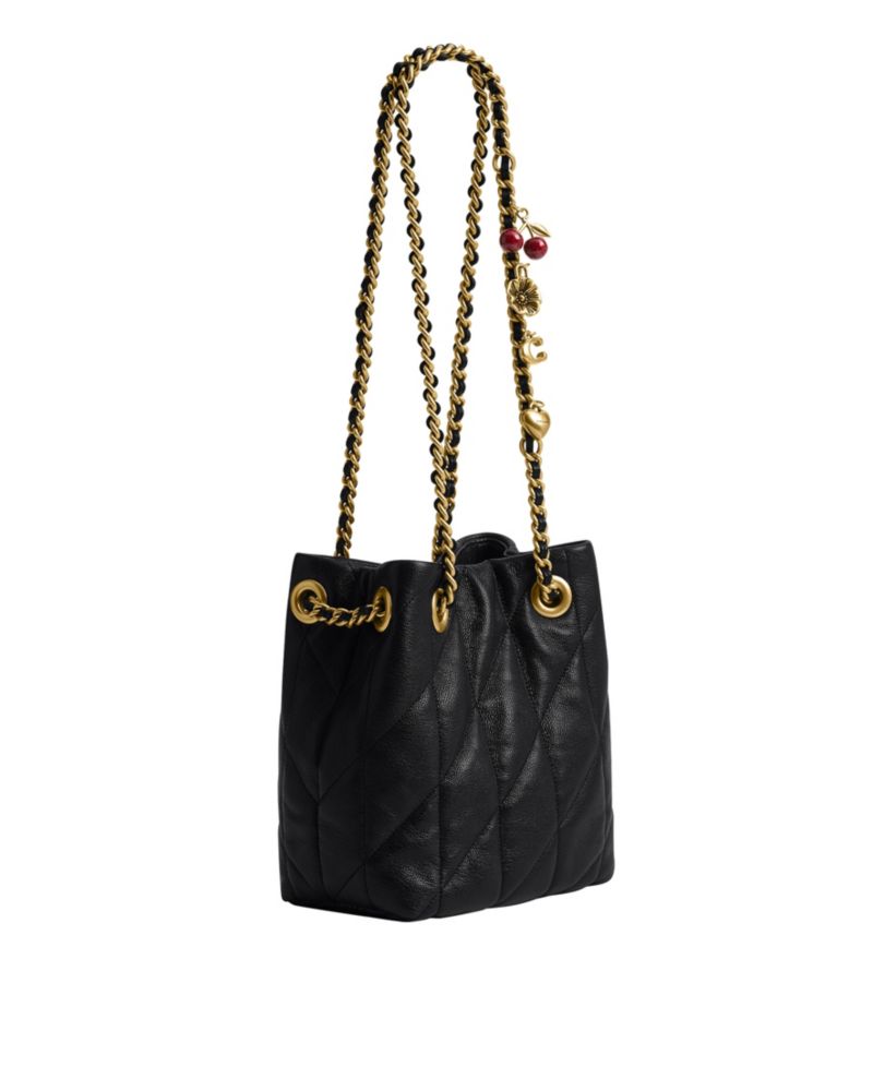 Jade Small Quilted Leather Drawstring Crossbody Bag with Charms