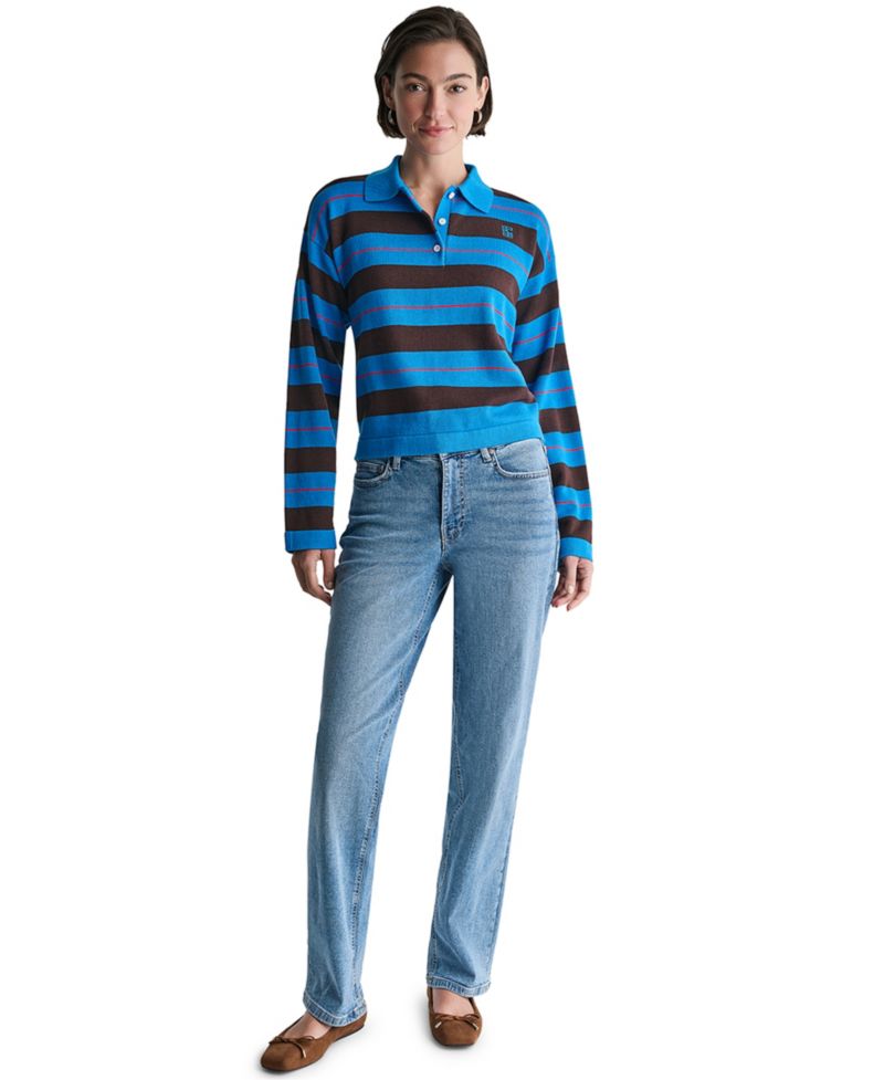 Women's Long-Sleeve Striped Rugby Polo Sweater
