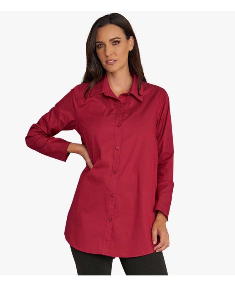 Women's Cotton Poplin Button-Front A-Line Shirt Top Prime Time Tunic
