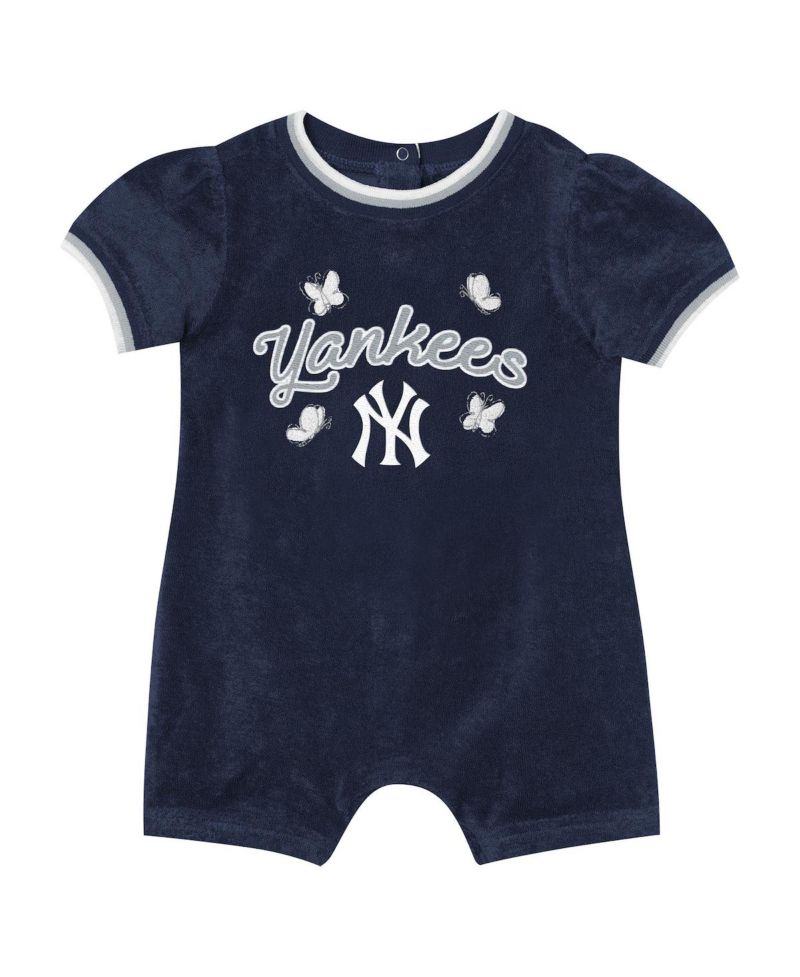 Baby Girls Navy New York Yankees Wind-Up Coverall Shorts