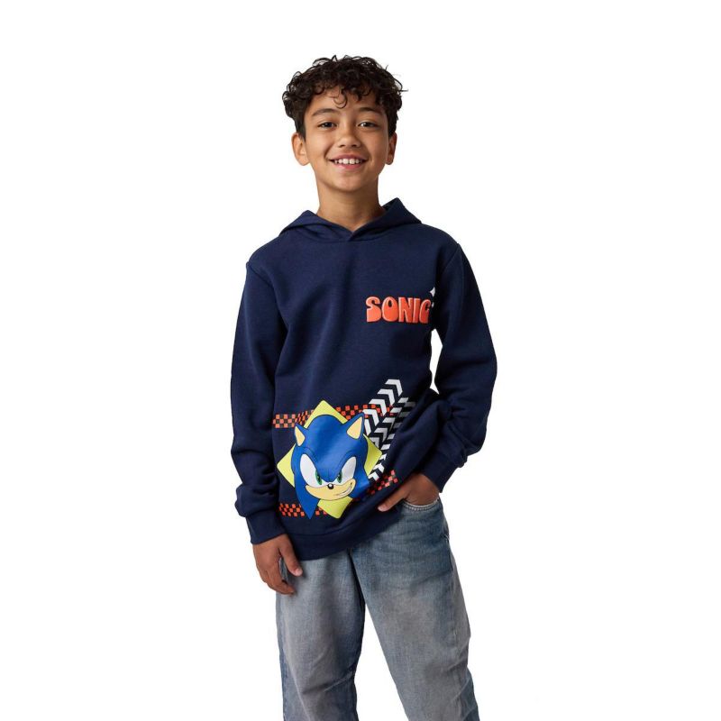Little Boys Sonic Arrows and Checkered Flags Youth Navy Long Sleeve Hooded Sweatshirt-4