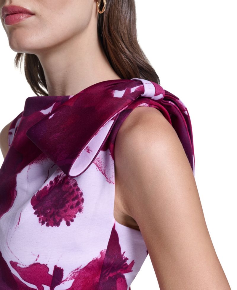 Women's Floral Boat Neck Shoulder-Bow Dress
