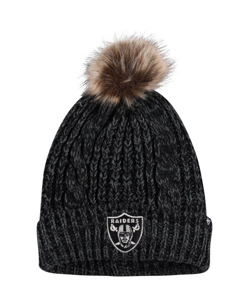 Women's Black Las Vegas Raiders Logo Meeko Cuffed Knit Hat with Pom