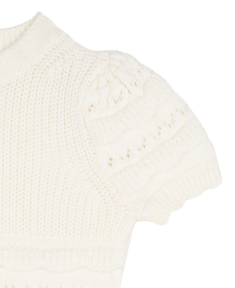 Baby Girls' Crochet Knit Short-Sleeve Sweater and Bow Print Pant, 2-Piece Set