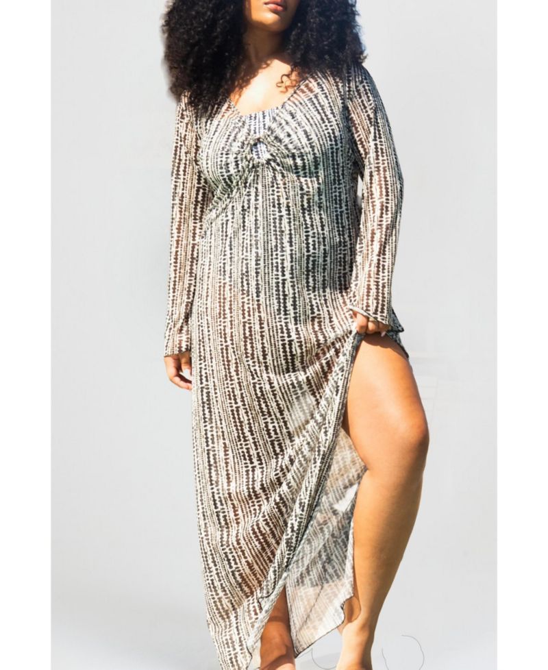 Plus Size Sheer Spot-Print Kaftan