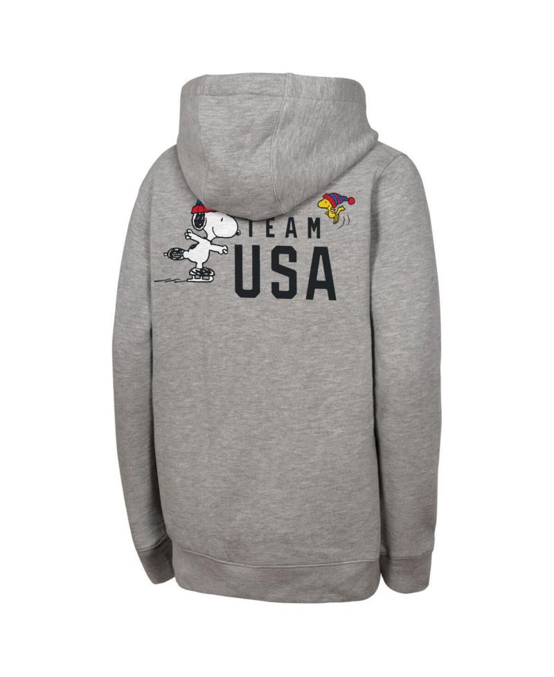 Big Boys and Girls Heather Gray Team USA x Peanuts Spirit Hoodie