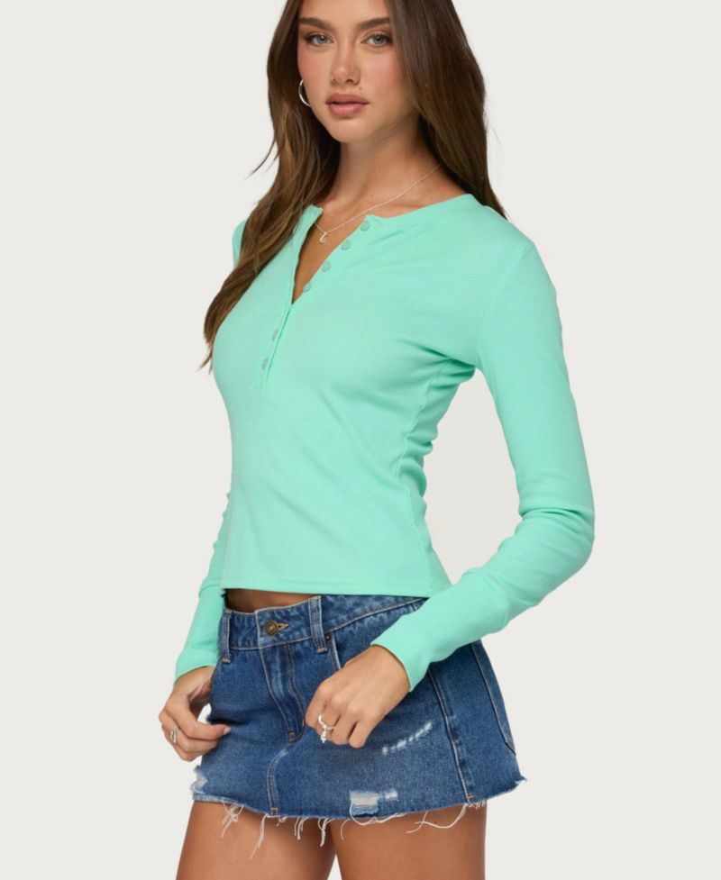 Women's Yerin Long-Sleeve V-Neck Ribbed Henley