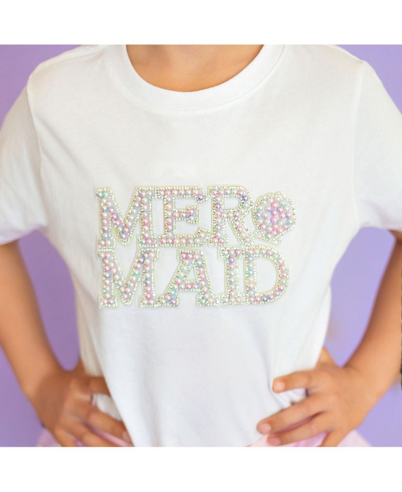 Little Girls Mermaid Pearl Patch Short Sleeve T-Shirt