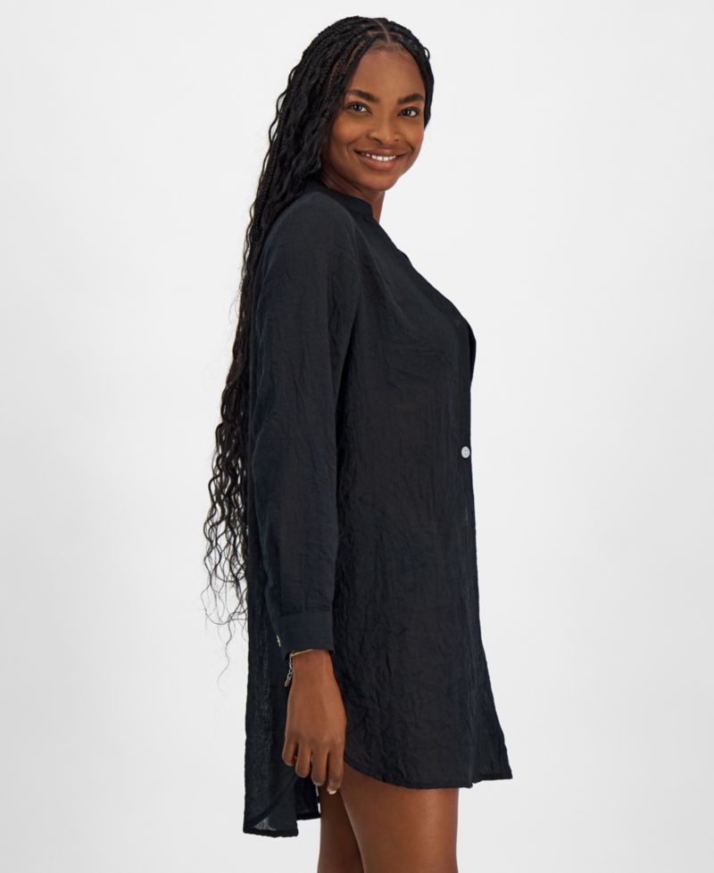 Women's Big Shirt Button-Front Long-Sleeve Swim Cover-Up