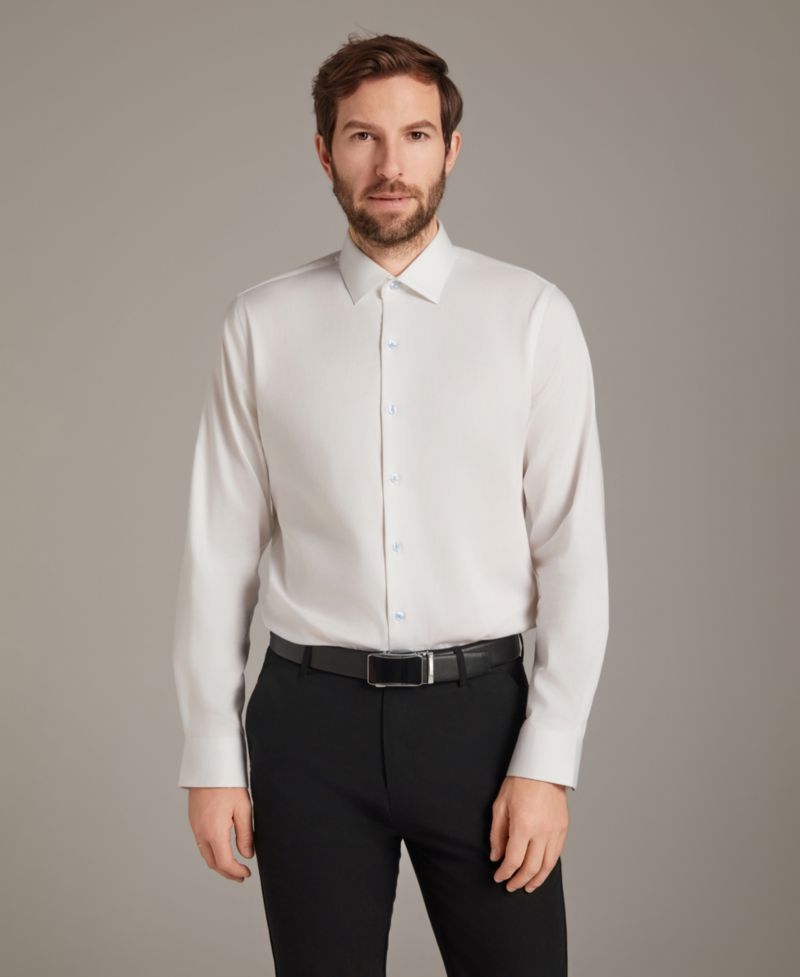 Men's Sateen Solid Contrast Buttons Dress Shirt