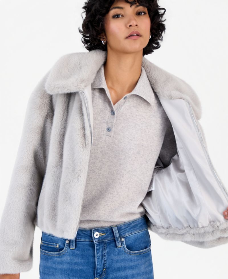 Petite Faux Fur Bomber Jacket