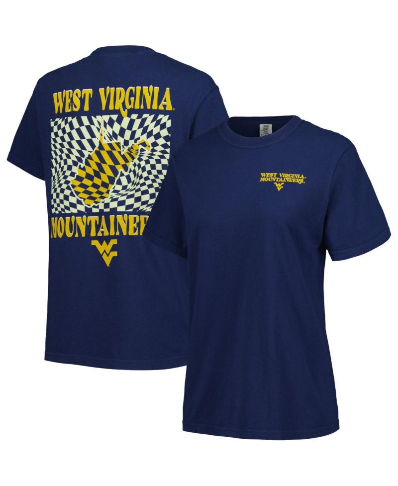 Women's Navy West Virginia Mountaineers Comfort Colors Checkered Mascot T-Shirt