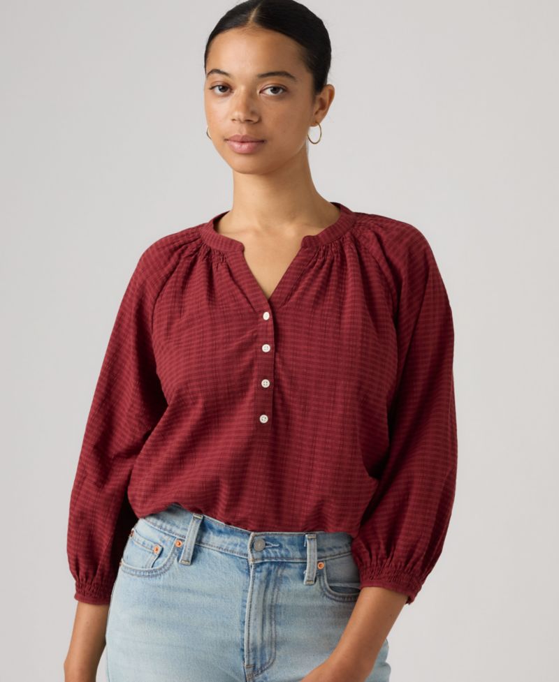 Plus Size V-Neck Chambray Relaxed-Fit Reverie Cotton Top