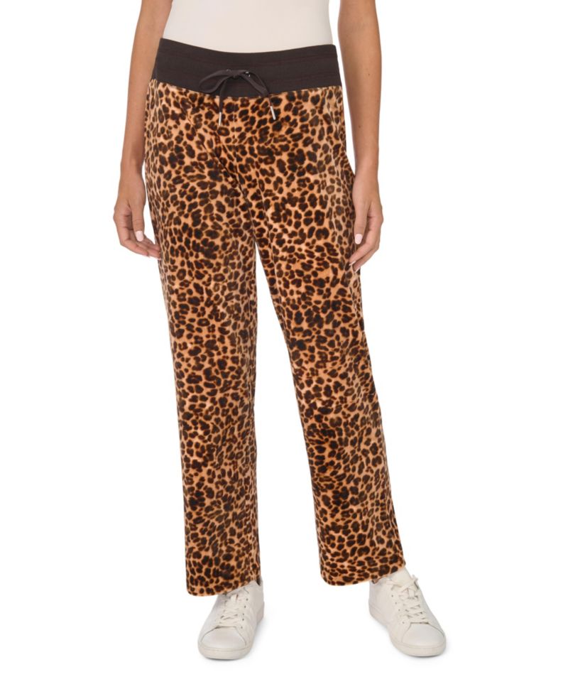 Women's Leopard-Print Velvet Straight Pants