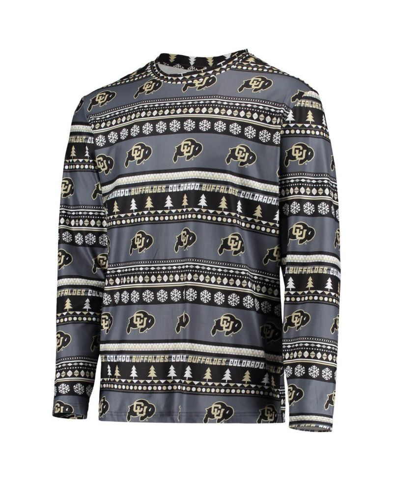 Men's Black Colorado Buffaloes Ugly Sweater Long Sleeve T-Shirt and Pants Sleep Set