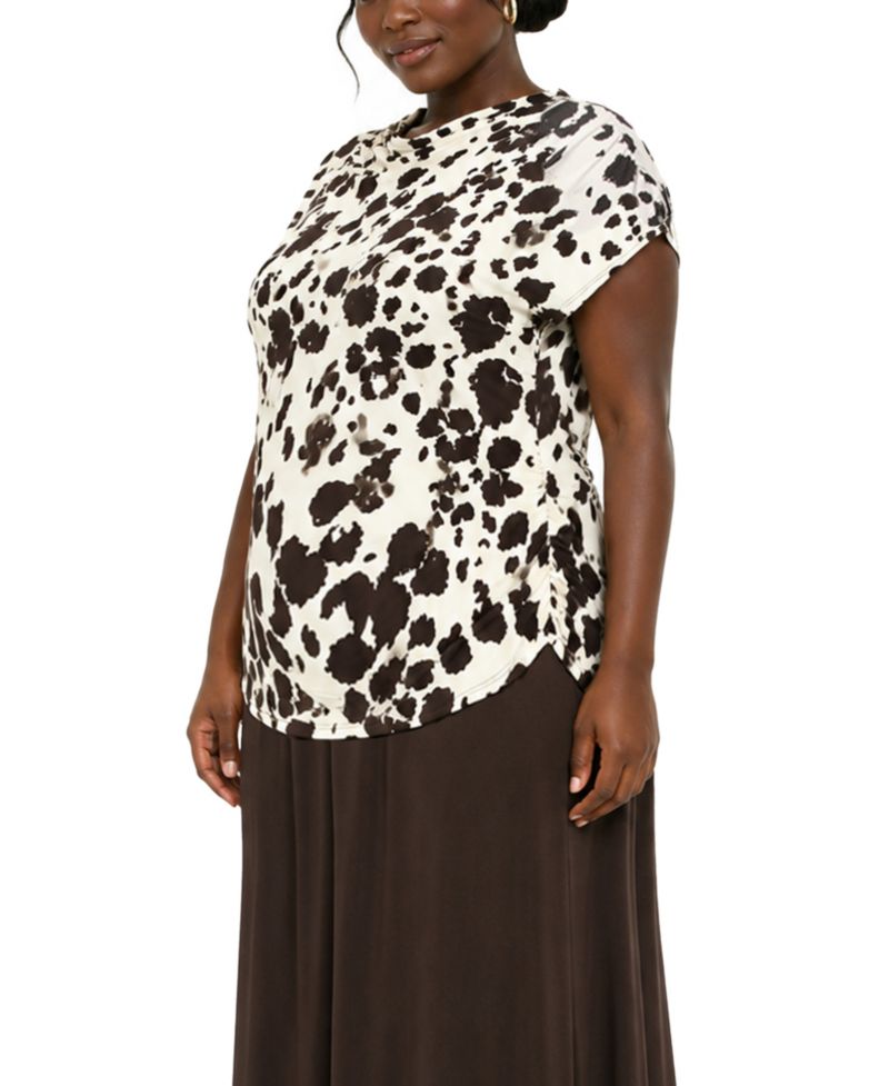 Plus Size Cow Print Draped Top