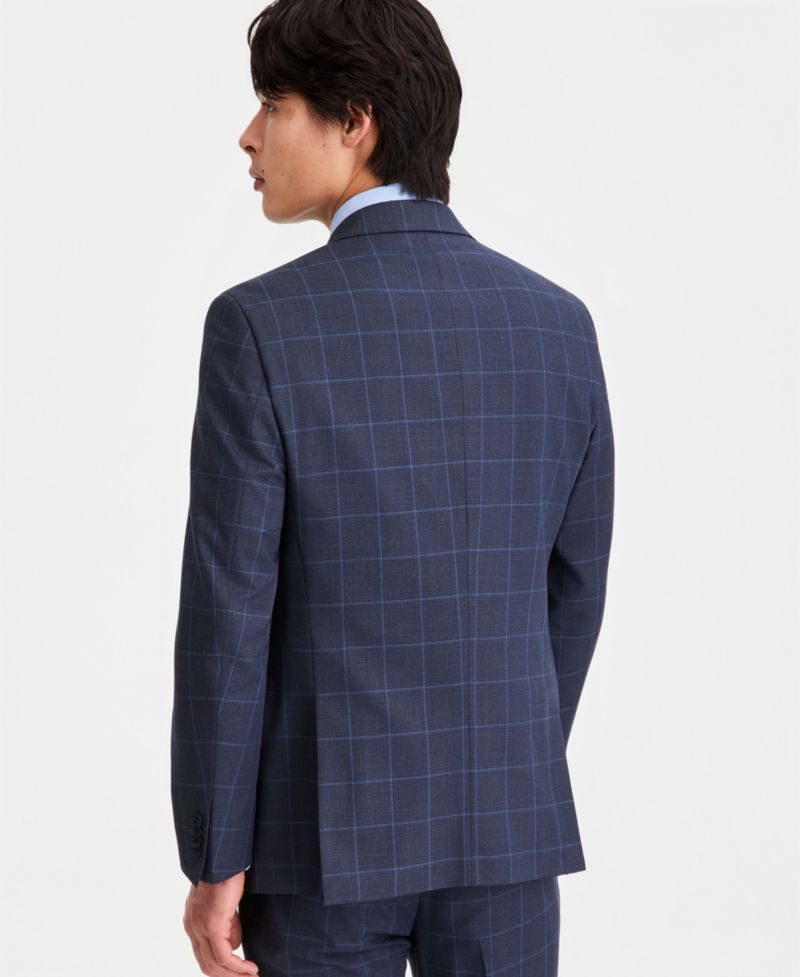 Men's Windowpane Slim-Fit Techni-Cole Suit Separates Jacket
