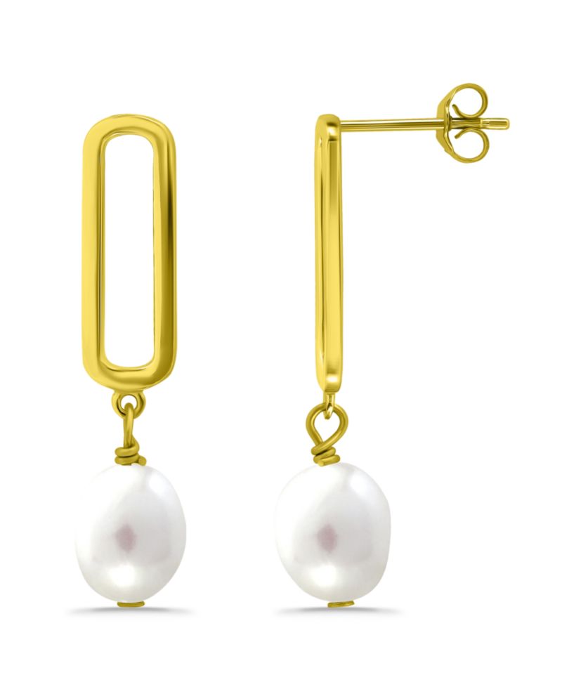 White Cultured Pearl Paperclip Drop Earring