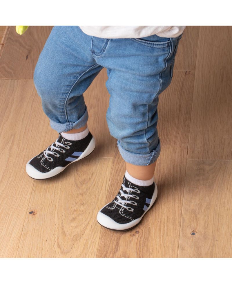 Infant Girl Boy First Walk Sock Shoes Runner - Black