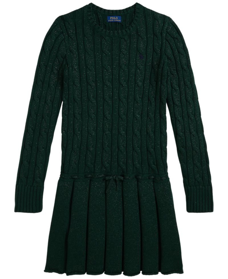 Girls' 7-16 Metallic Cable-Knit Sweater Dress