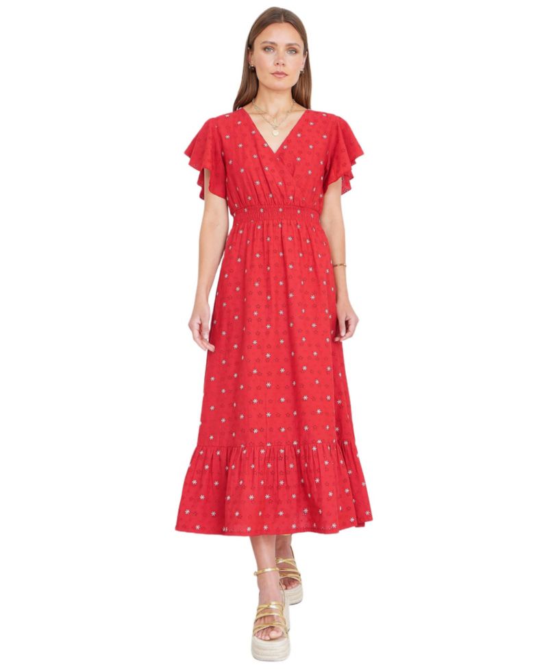 Women's Broderie Anglaise Wrap Midi Dress