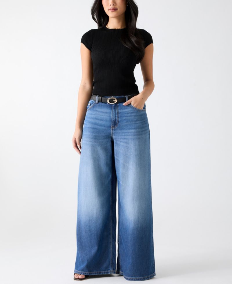 Women's Short-Sleeve Crew Neck Rib Pointelle Mix Kara Sweater