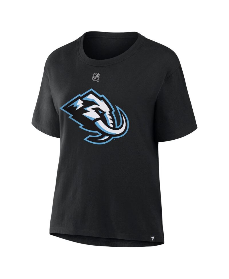 Women's Logan Cooley Black Utah Mammoth Authentic Stack Name & Number T-Shirt