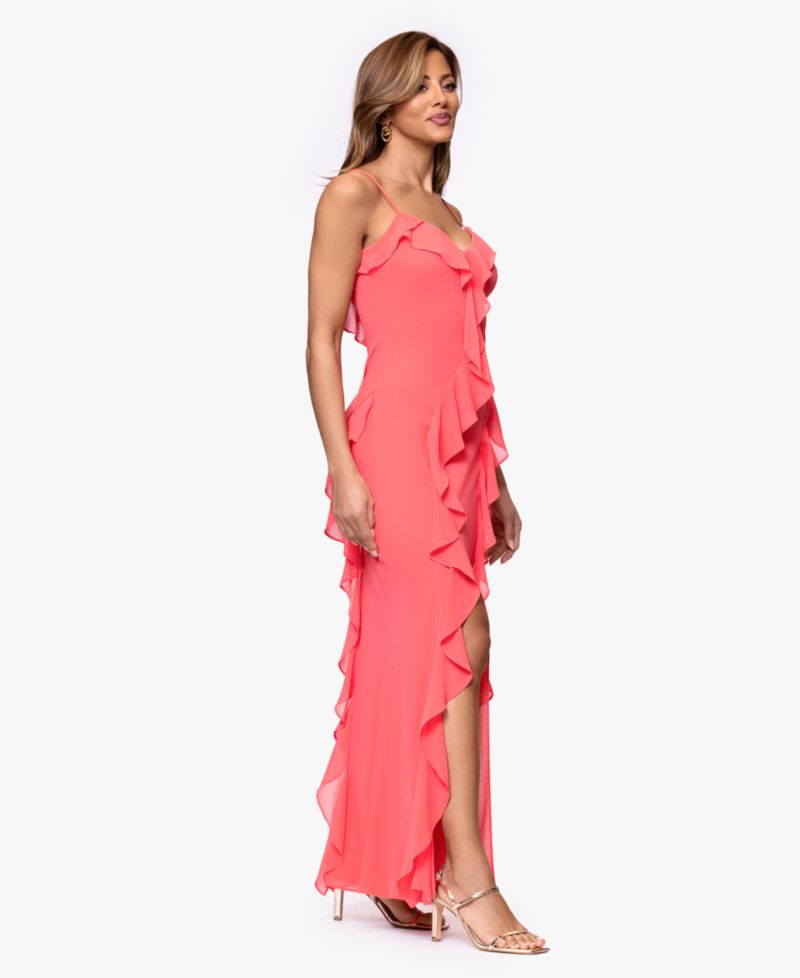 Petite Ruffle Detail Sweetheart Neck Maxi Dress