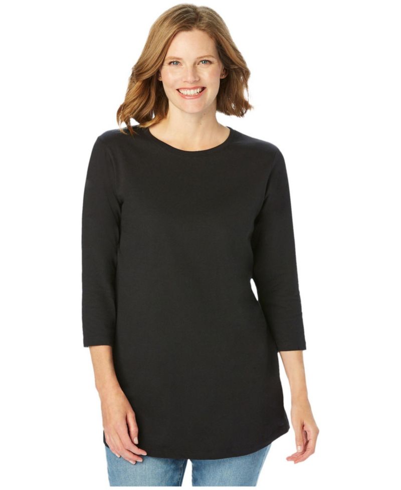 Plus Size Perfect Three-Quarter Sleeve Crewneck Tee