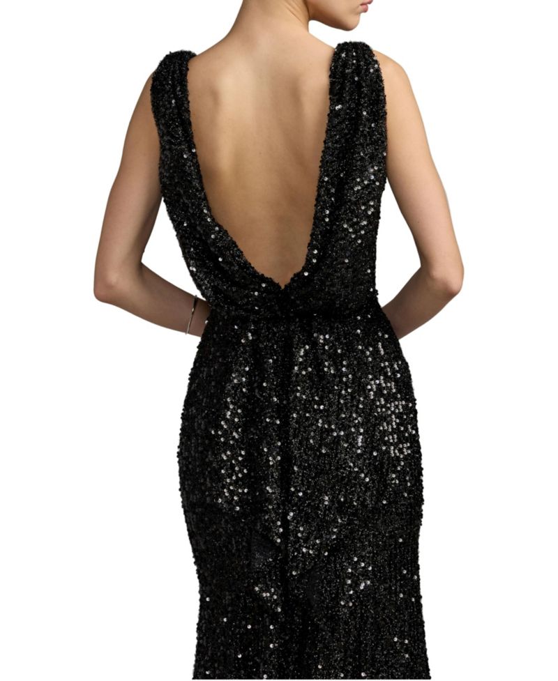 Women's Sleeveless Sequin Cowl Back Evening Gown