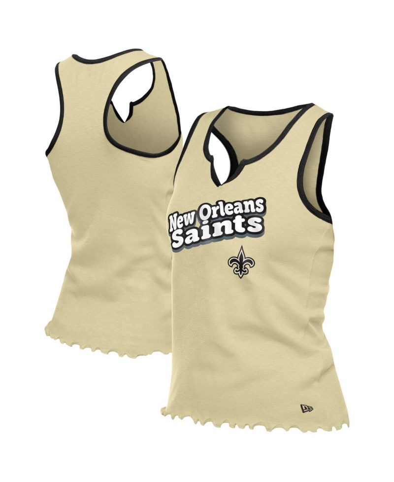 Women's Gold New Orleans Saints Lettuce Hem Notch Neck Tri-Blend Tank Top