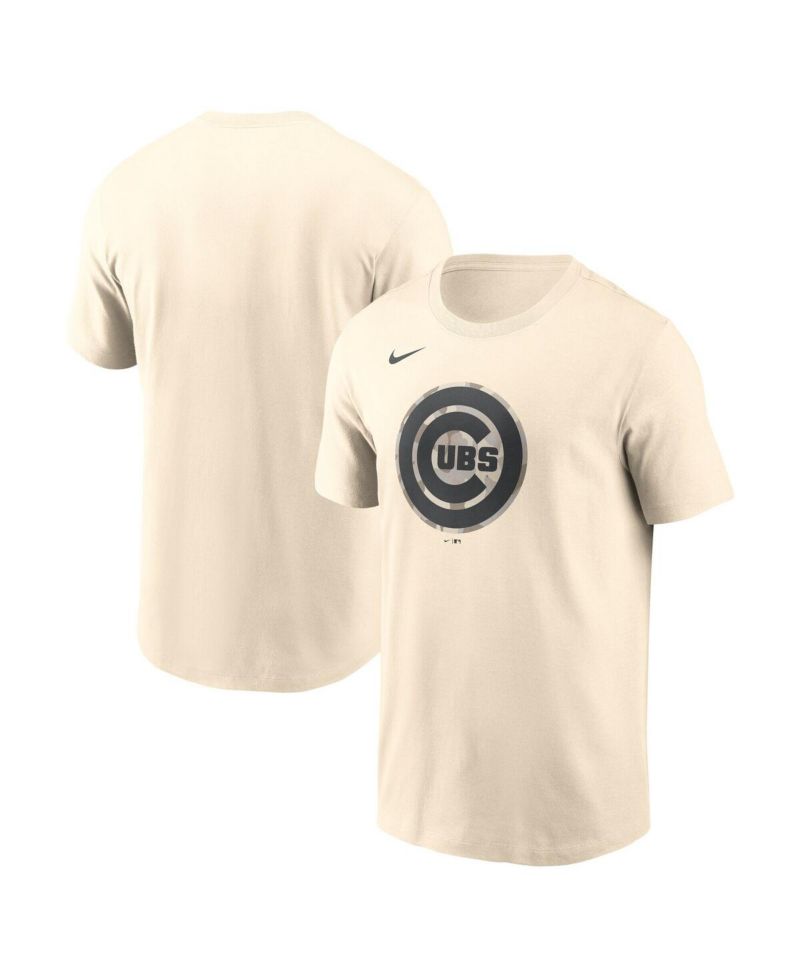 Men's Cream Chicago Cubs Camo Logo T-Shirt