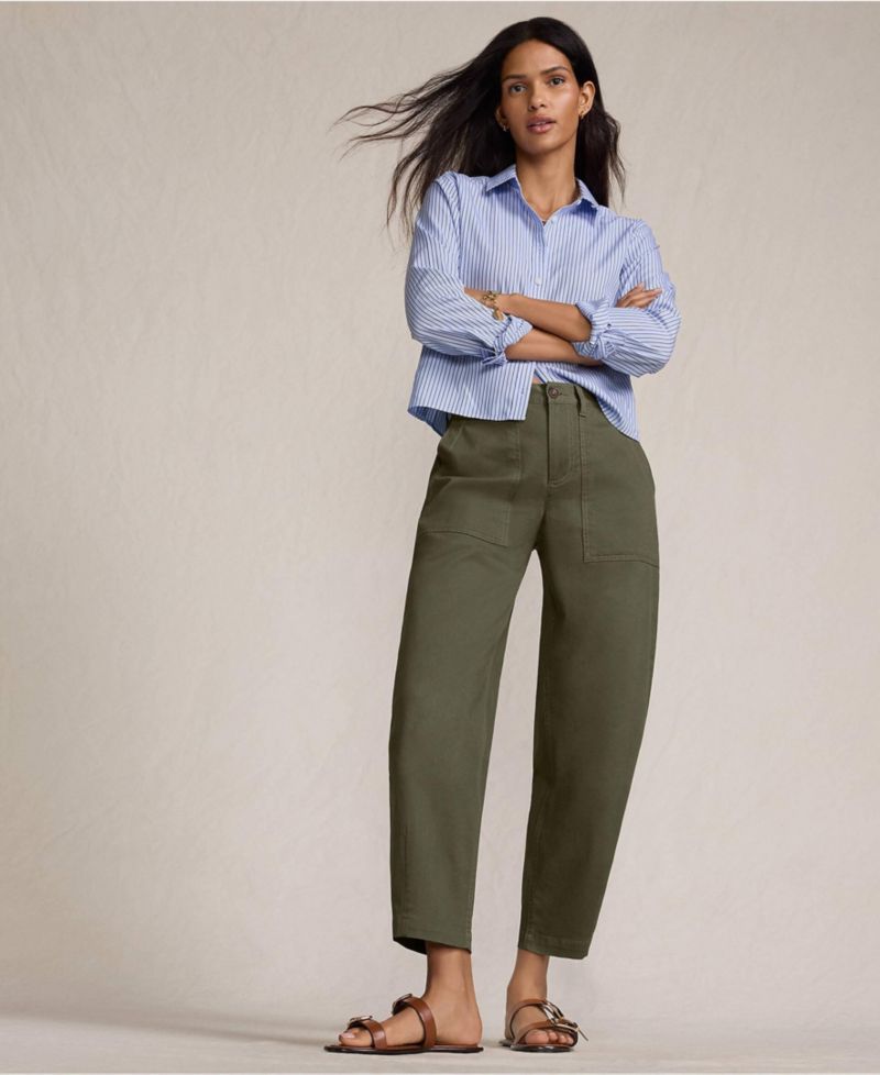 Petite Chino High Rise Barrel Leg Utility Ankle Pants