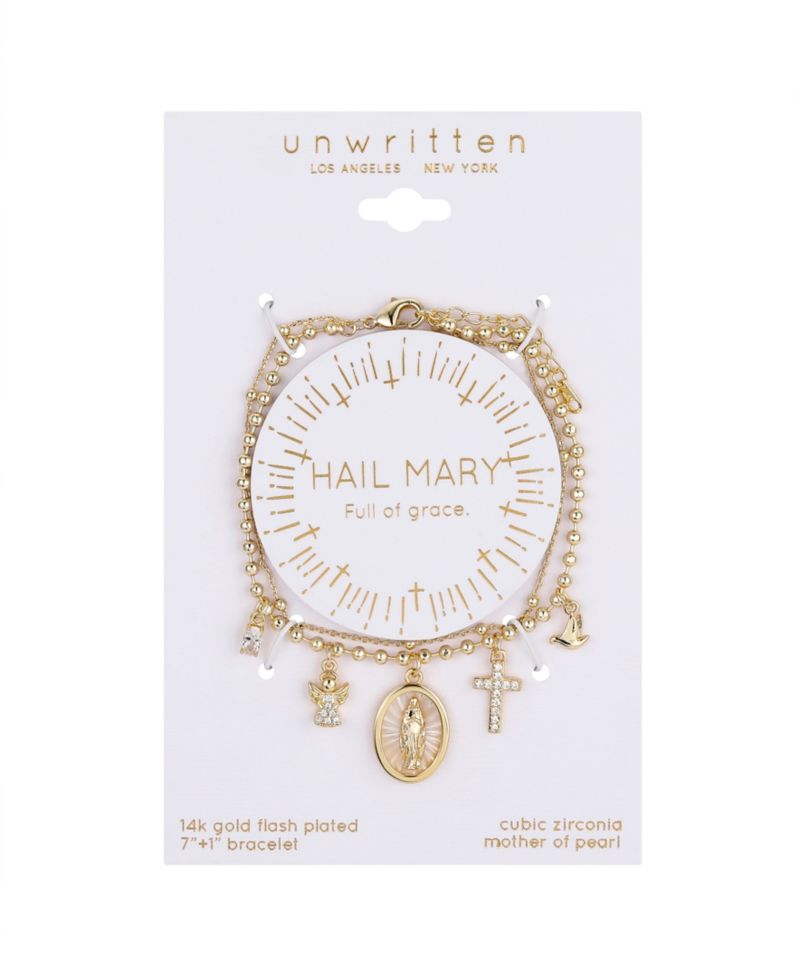 Cubic Zirconia and Mother of Pearl Virgin Mary Angel Cross Dove Bracelet
