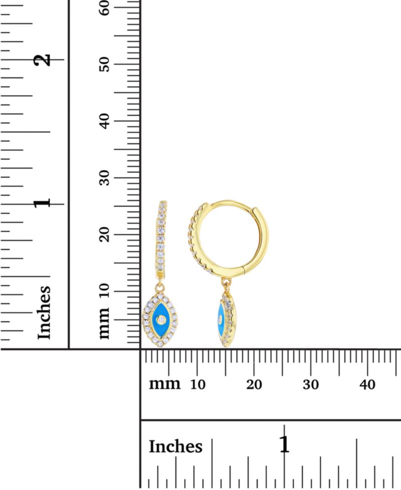 Cubic Zirconia & Blue Enamel Evil Eye Dangle Hoop Earrings in 14k Gold-Plated Sterling Silver