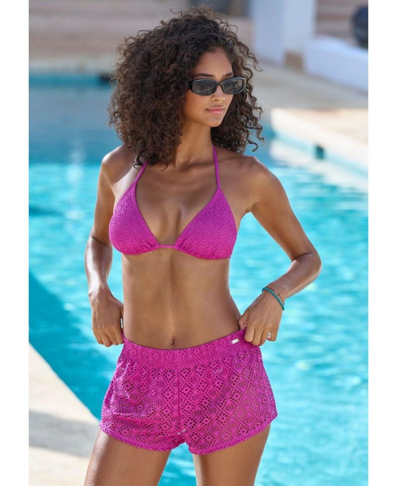 Women's Geometric Print Eyelet Shorts Crochet Swim Cover-Up