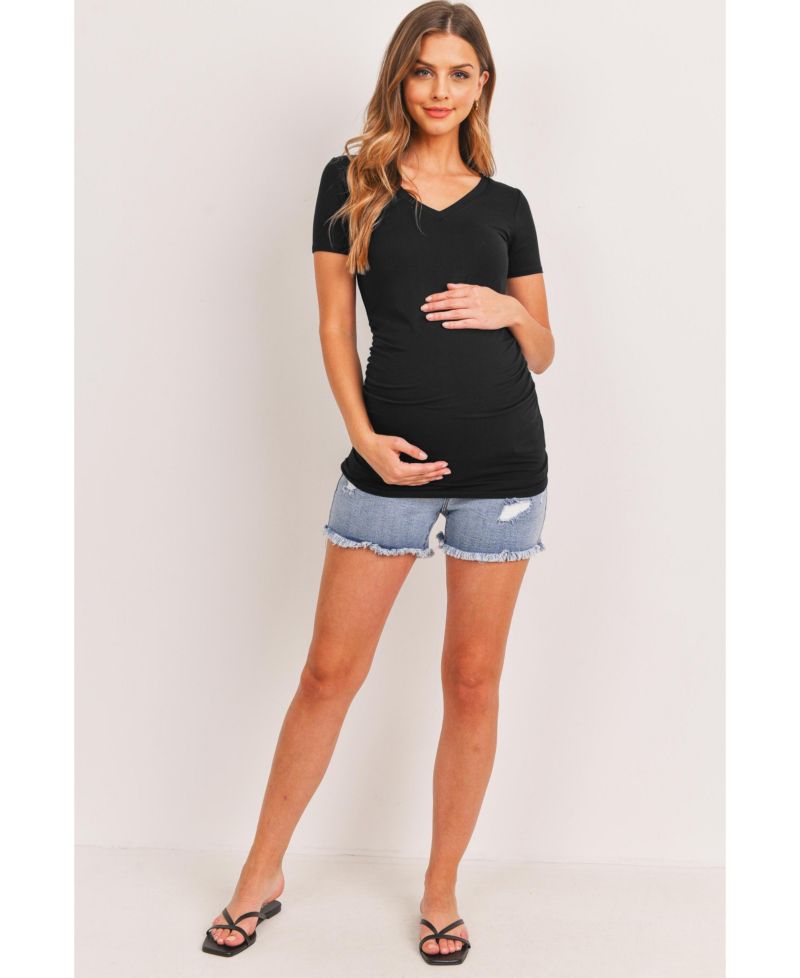 Maternity Fitted V-Neck Side Ruched Top