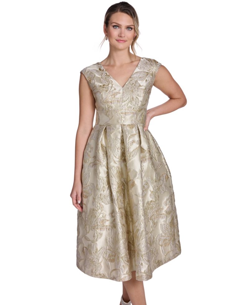 Women's V-Neck Cap-Sleeve Midi Dress