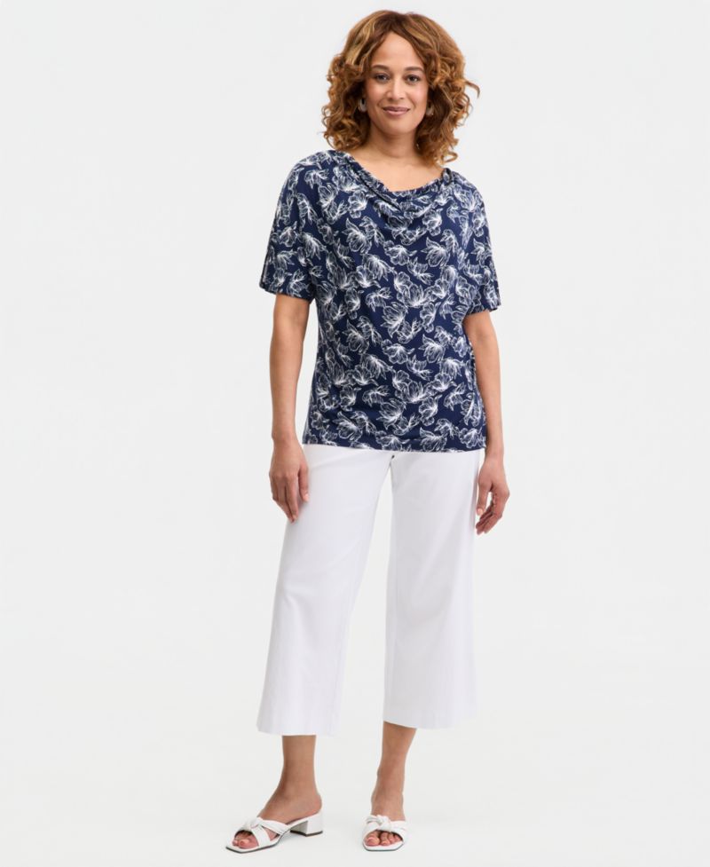 Women's Printed Cowl-Neck Knit Top