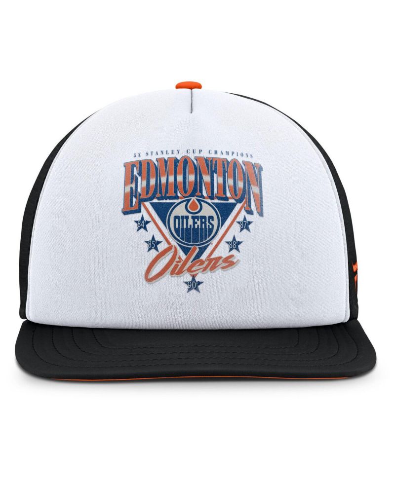 Men's White/Black Edmonton Oilers Decades Collection Foam Front Snapback Hat